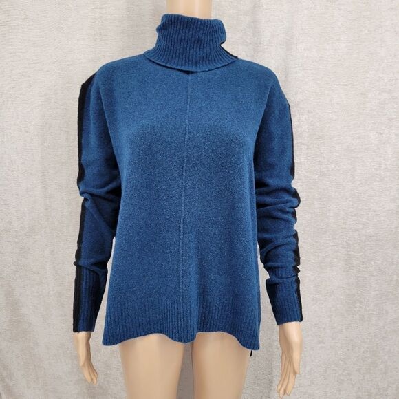 Athleta Transit Colorblock Turtleneck Sweater Merino Wool Black Blue NWT - Picture 1 of 11